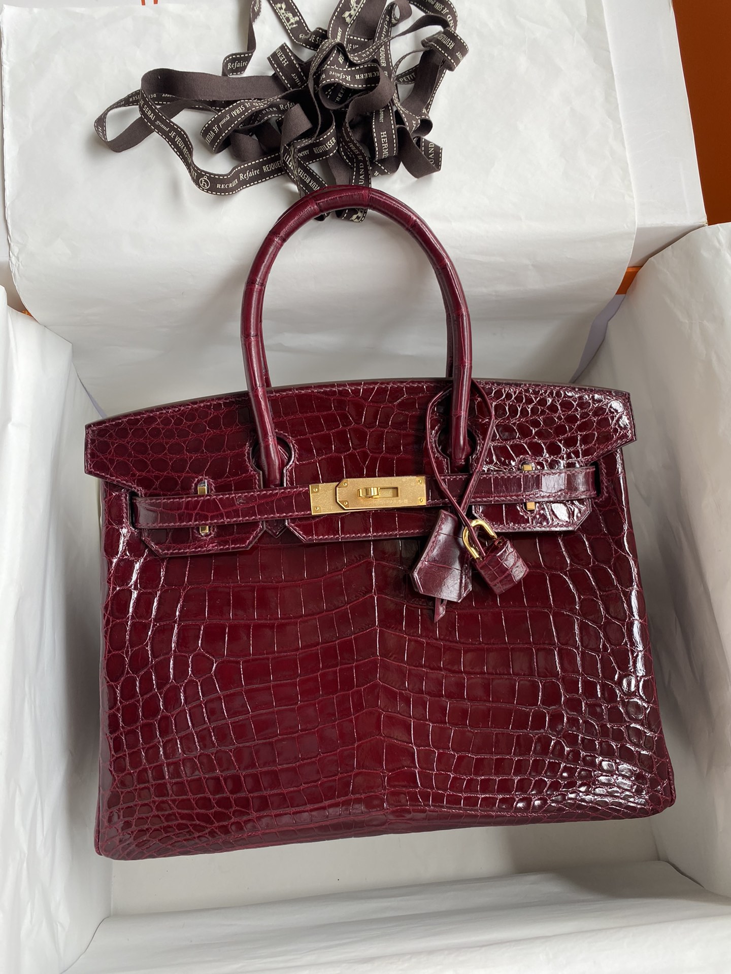 Hermes Birkin 30CM Handmade Bag In Bordeaux Crocodile Niloticus Shiny Skin